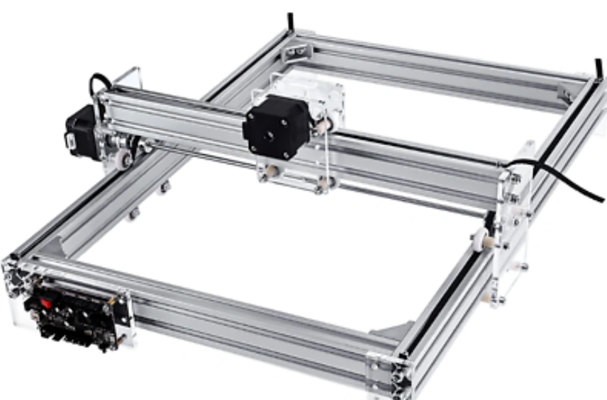 An image of a 2-axis CNC engraving machine with cutting head positioned for simple X and Y movement