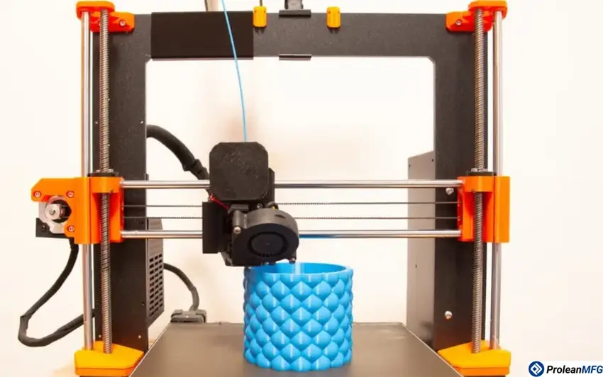A closeup showing fused deposition modeling type of 3D printing