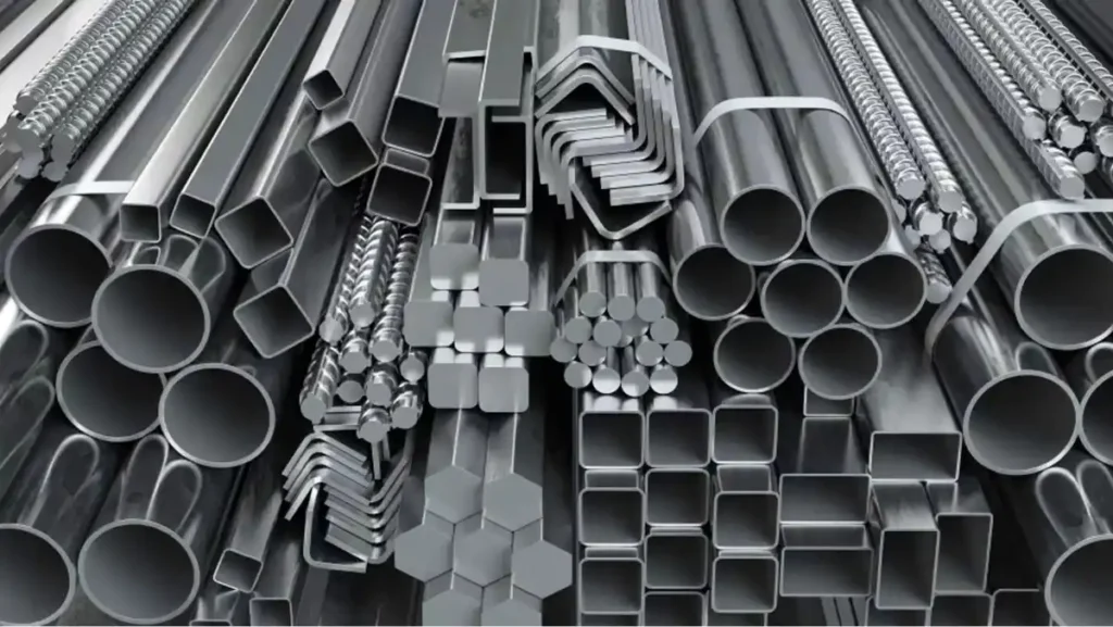 Various metallic bars and tubes of different shapes.