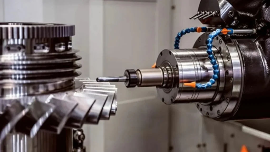 CNC machine operating on a large metal part.