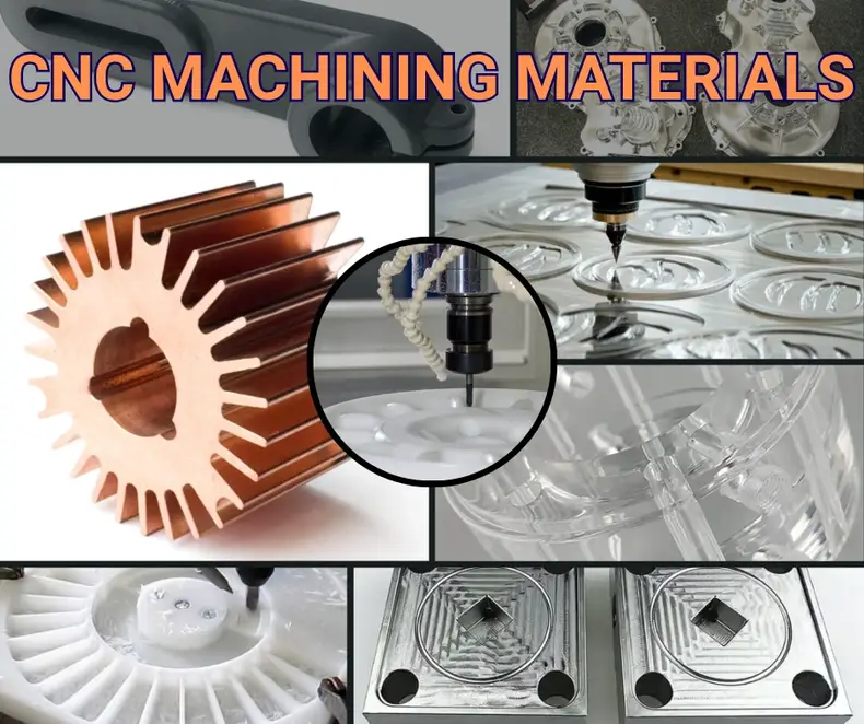 Various CNC-machined metal and plastic materials.