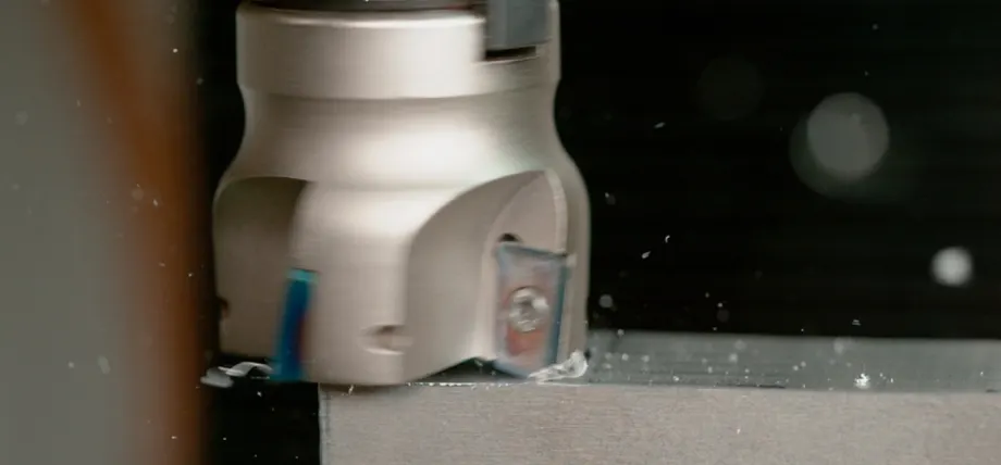 Close up of a multi tooth milling cutter spinning
