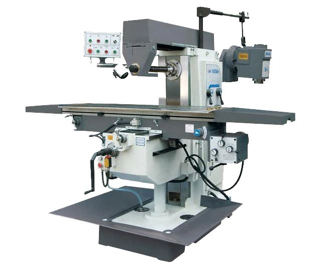 Industrial horizontal milling machine with digital control panel and work table.