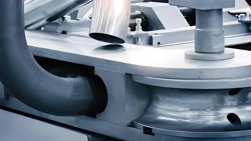 The metal pipe is bent with a mandrel.