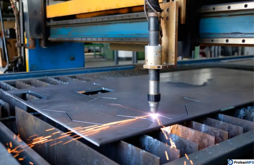 Close-up of plasma cutting a sheet metal