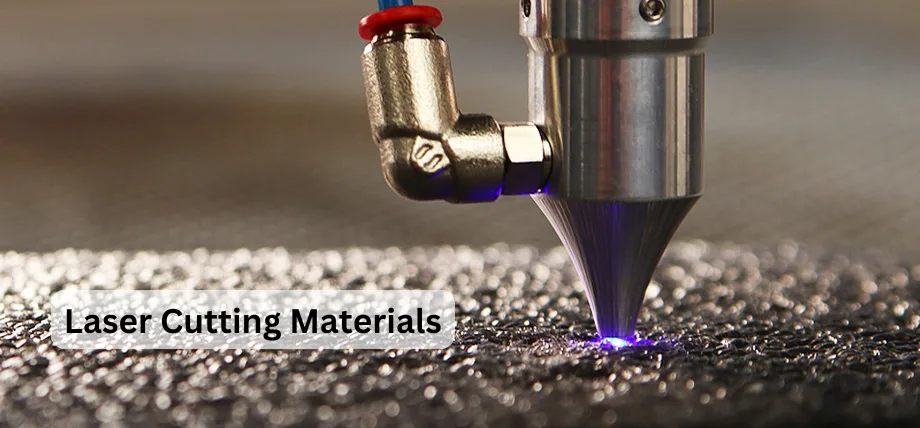 Laser cutting through cast metal with text “laser cutting materials”