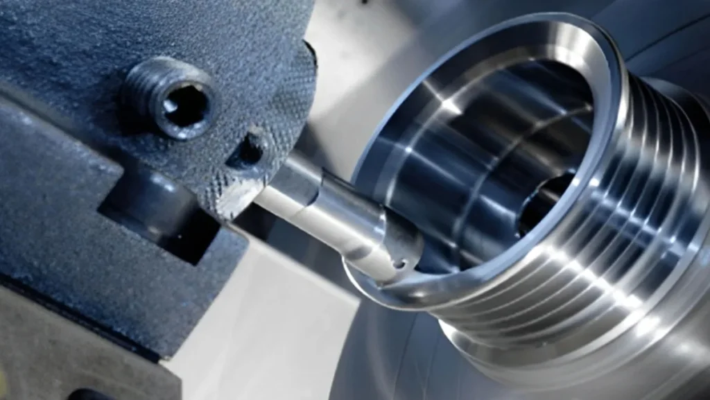 Close-up of a smooth, shiny, machined metal part.