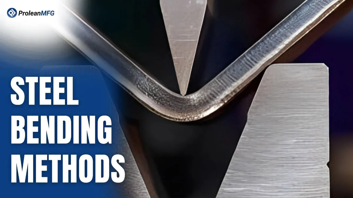 Close-up of steel being bent by machine.