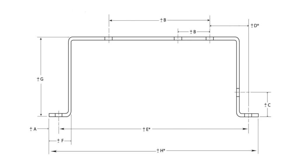 Line drawing of a bracket with marked dimensions.