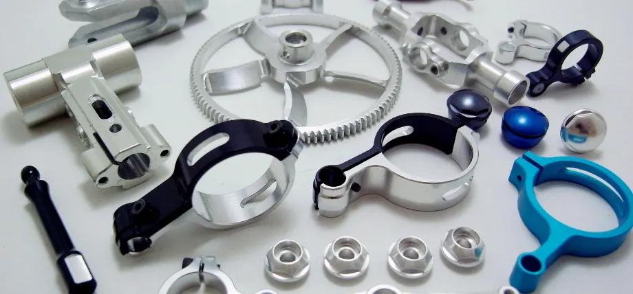 Different types of automotive parts on a white background