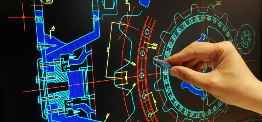 engineer working on mechanichal piece computer design