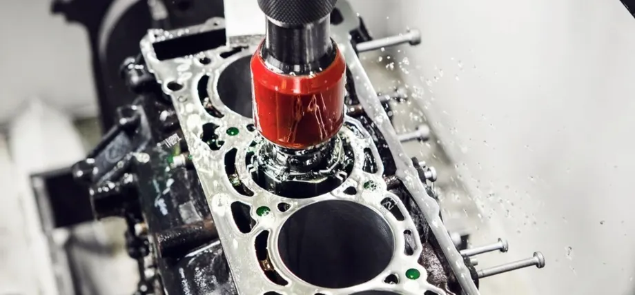 Engine cylinders in a honing machine