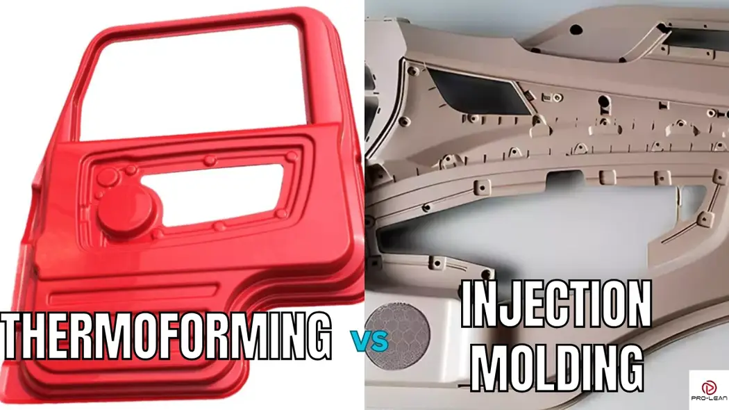 Thermoformed red plastic part versus injection molding part.