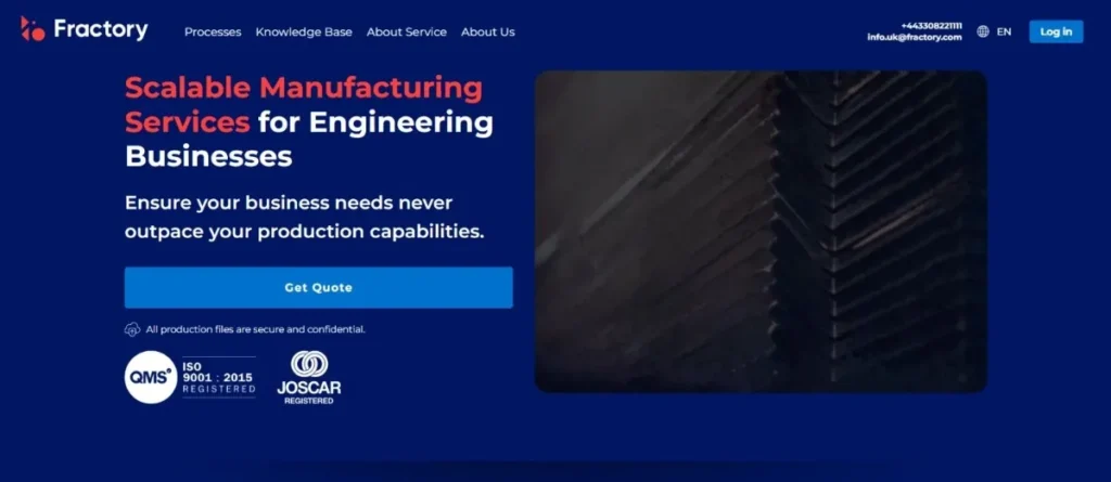 Overview of Fractory’s Sheet Metal Service webpage