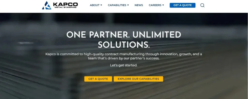 View of Kapco’s Comprehensive Metal Fabrication Services Page.