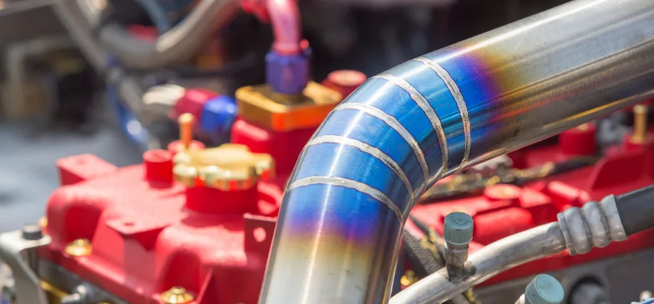 Tig welded seam on stainless steel pipe in racing car