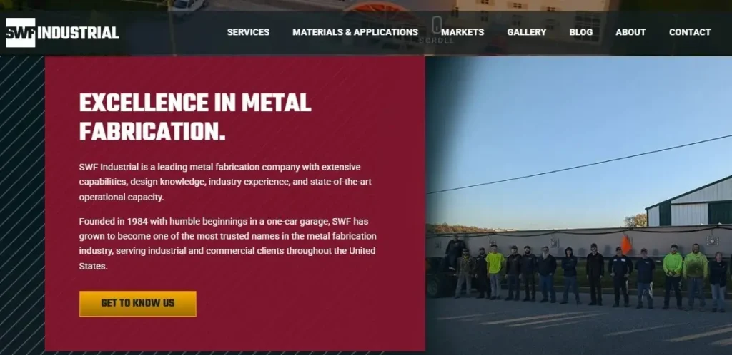 Webpage view of SWF’s sheet metal fabrication services.