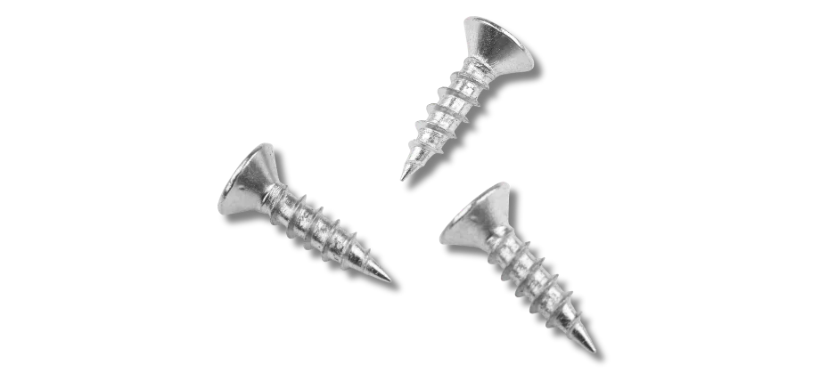 3 steel screws shining on a white background