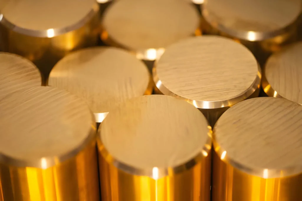 Clear top view of shiny leaded brass rods