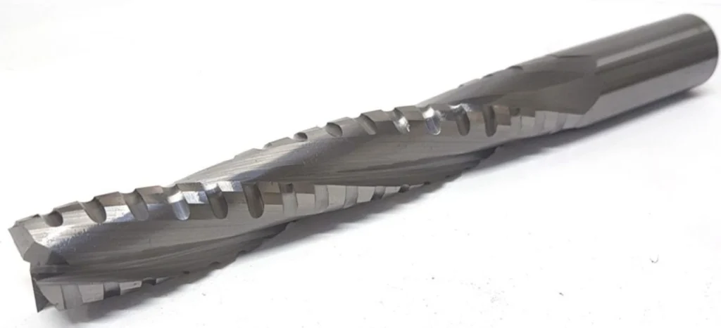 CNC end mill with chip breaker geometry for plastic machining