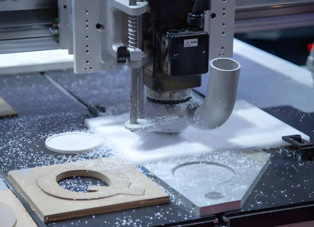 CNC Laser engraving machine carving alphabet on a plastic plate