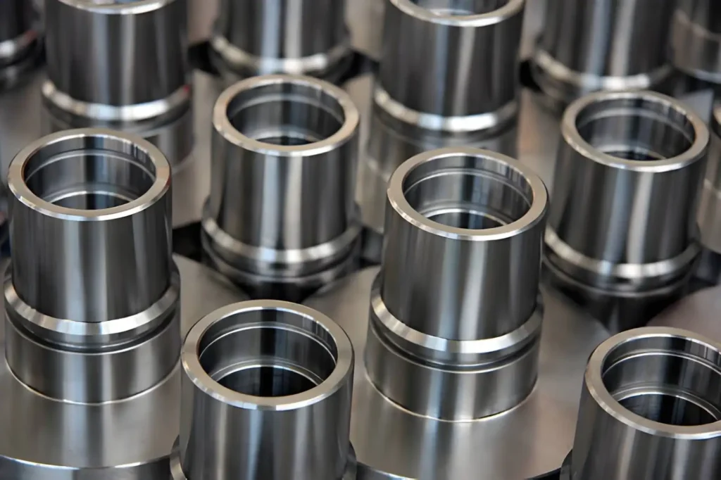 Turned stainless steel parts with polished surfaces.