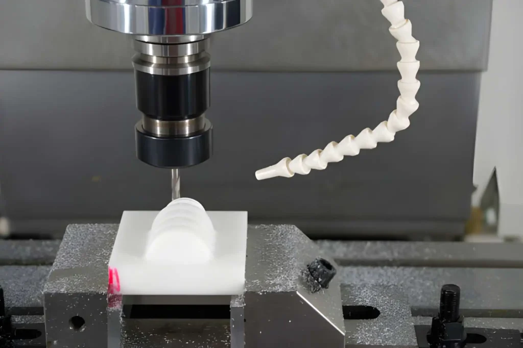 CNC milling machine finishing cuts the plastic parts with the solid ball endmill tool