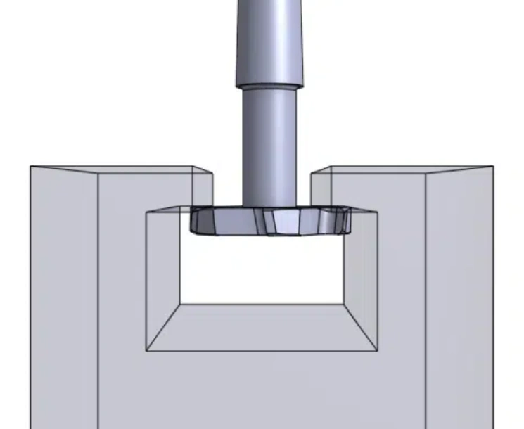 T-slot cutter machining an undercut groove in a rectangular workpiece cavity
