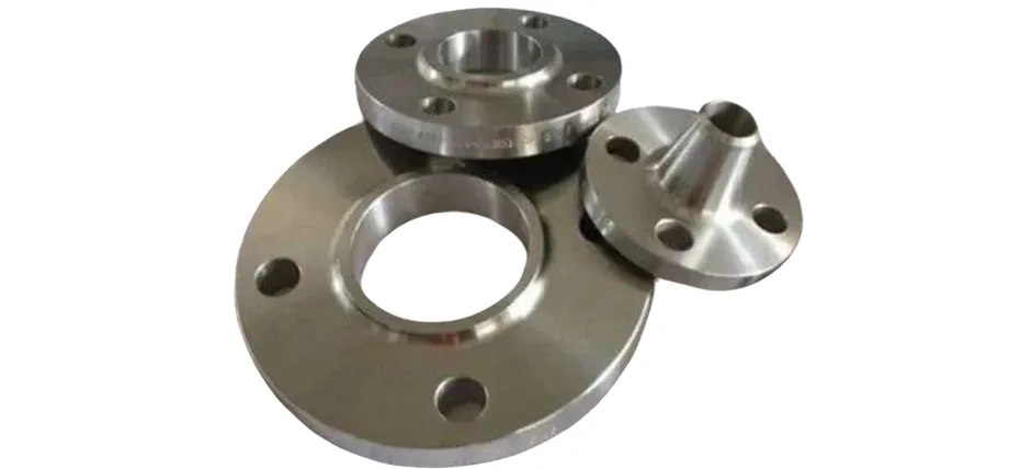 Collection of machined aluminum pipe flanges, including flat, raised-face, and weld-neck types with multiple bolt holes