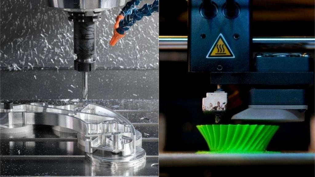 CNC prototype machining and 3D printing process side by side
