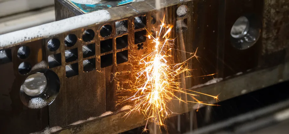 Close-up of wire EDM or die-sinking EDM machining