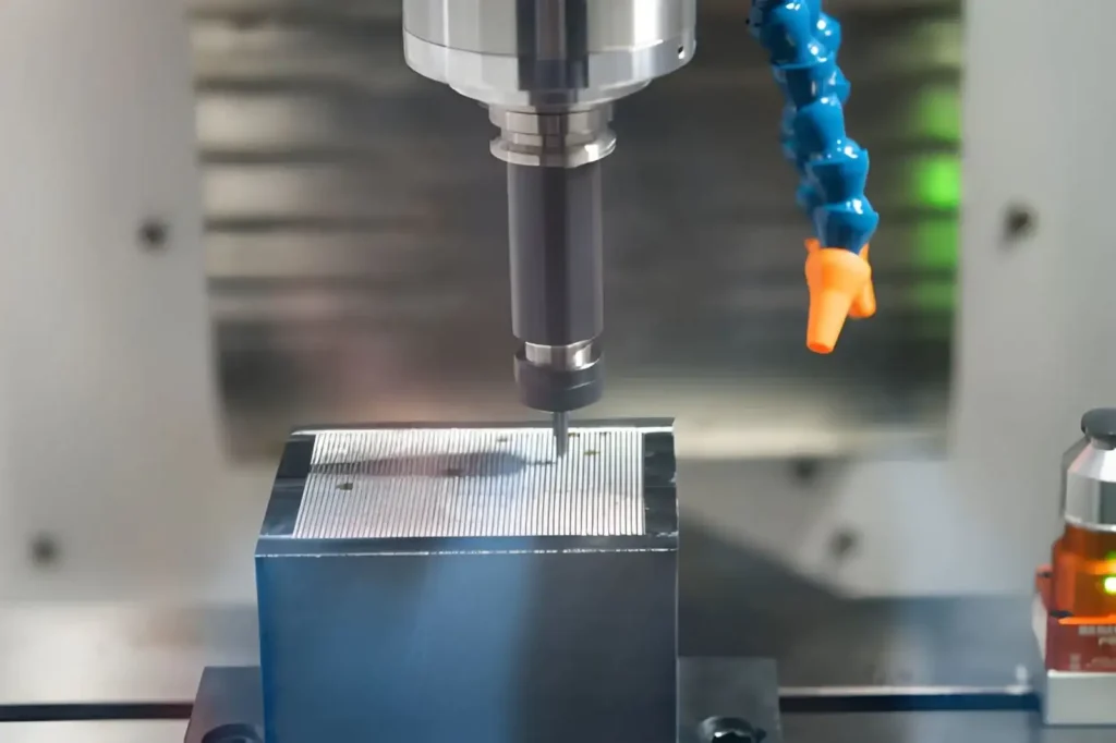 CNC machining center cutting mold parts in the manufacturing process.