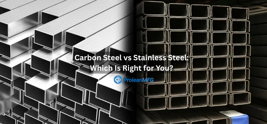 A side-by-side comparison of polished stainless steel rectangular tubes and darker, matte carbon steel C-channels