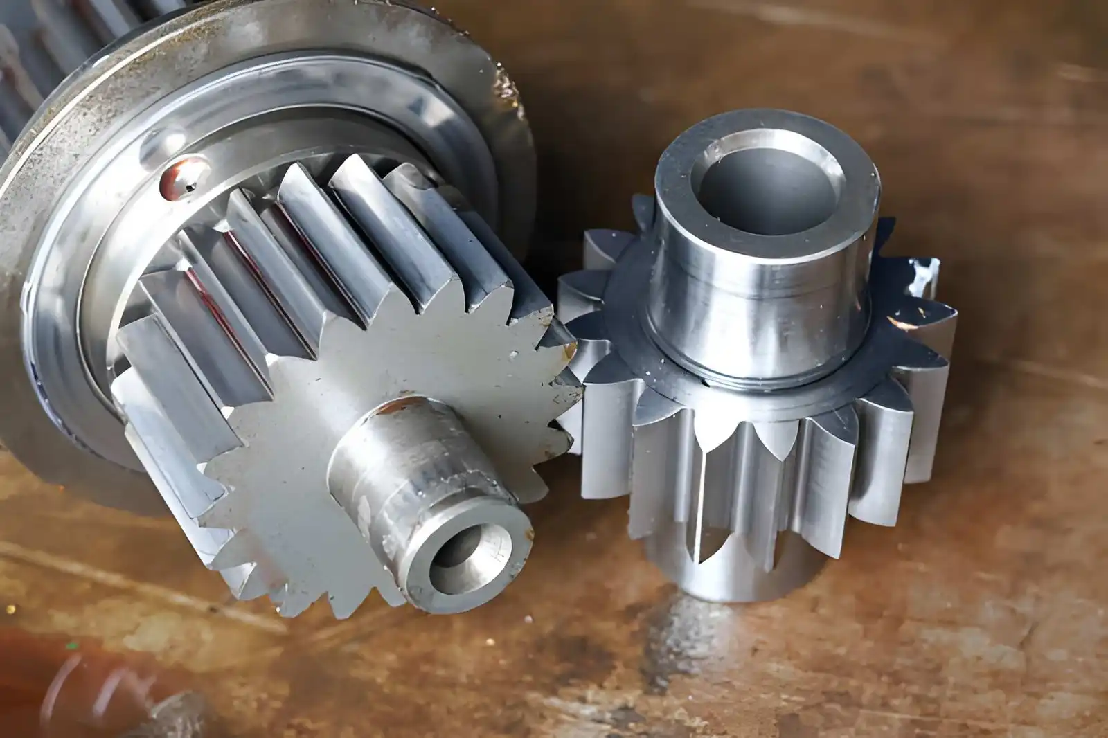Image showing disassembled spur gear pump components with precision-machined metal parts.