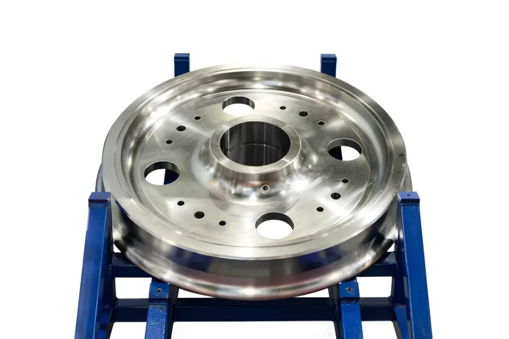 Image of a steel pulley wheel made with high-precision CNC machining. The part is designed for an accurate fit and reliable performance in automotive applications.