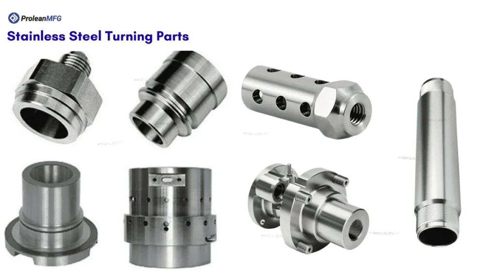 Seven different CNC-tuned parts of stainless steels