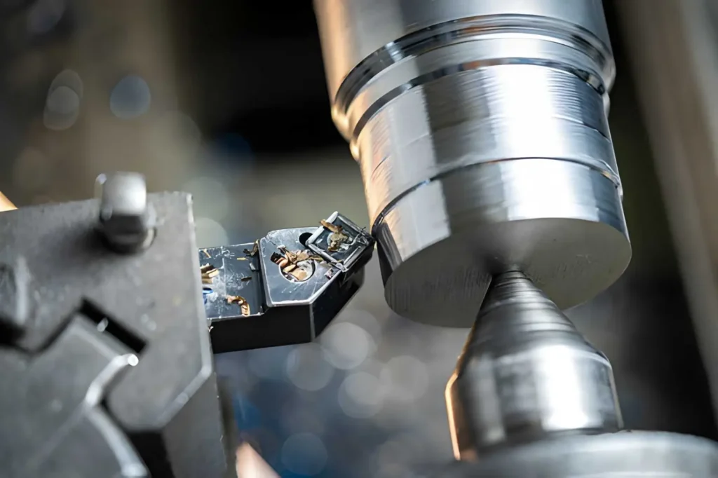 Image showing a steel part being machined with CNC turning.