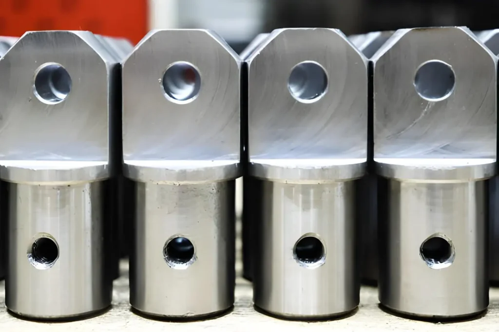 Image showing steel parts machined on a milling machine, arranged neatly in rows.