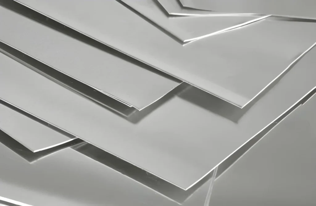 Flat aluminium sheet metal used for fabrication and manufacturing.