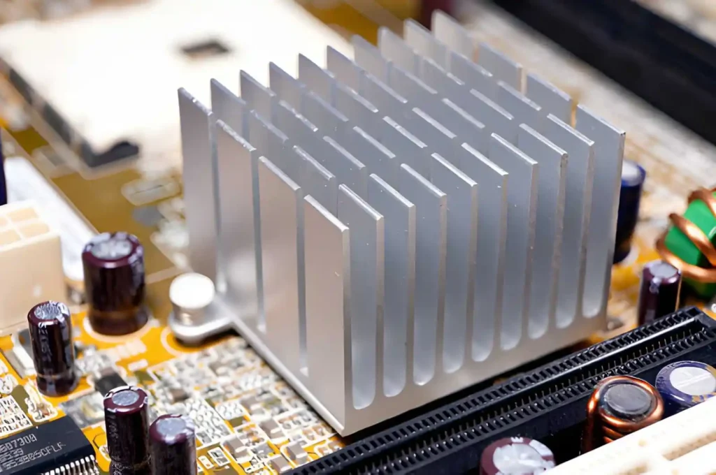 Machined aluminum heat sink on electronic circuit board