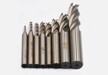 Set of HSS end mill bits arranged by size from small to large