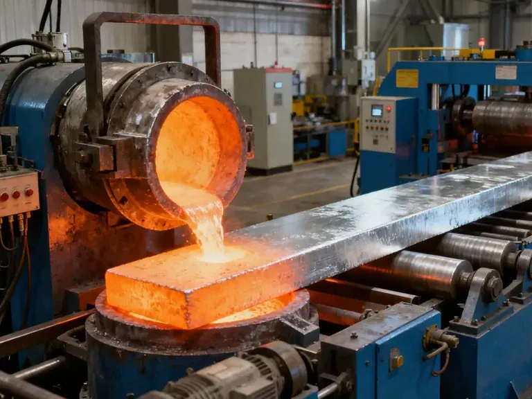 Heat treatment of an aluminum long bar in process in a workplace 