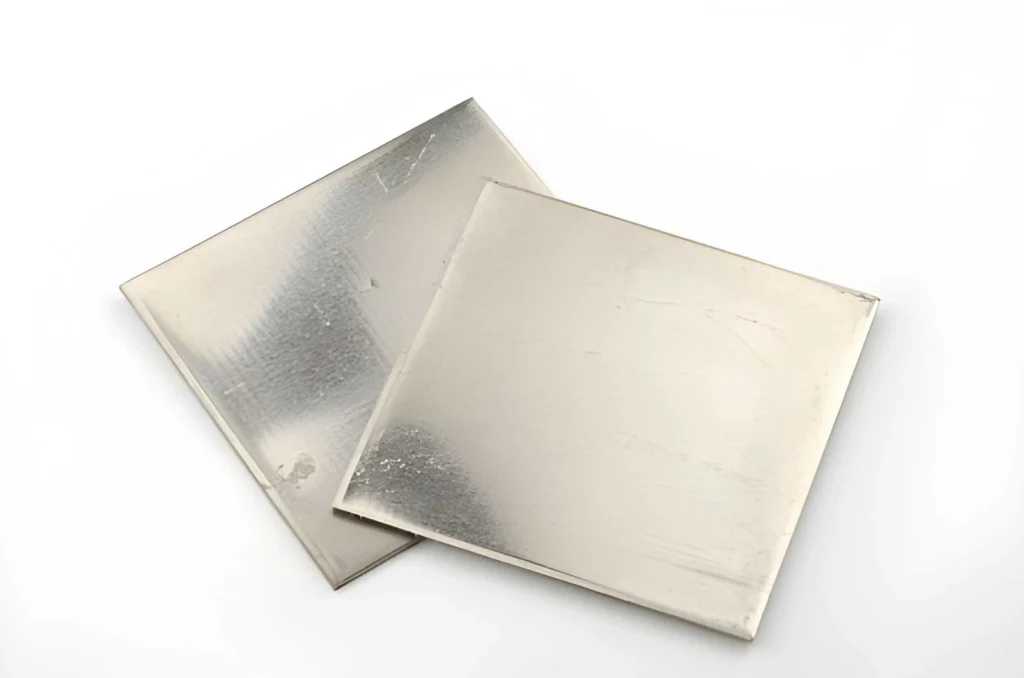 Two nickel sheets used for sheet metal fabrication. 