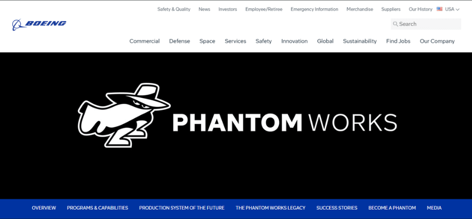 Phantom Works website homepage