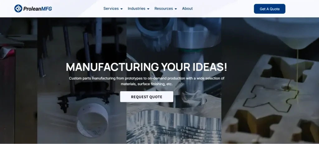 ProleanMFG website homepage