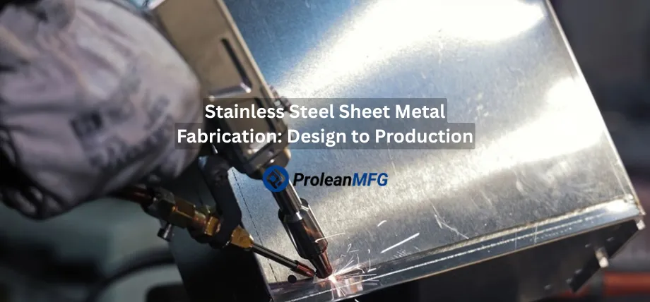 Close-up view of a welder performing TIG welding on a shiny stainless steel sheet metal enclosure