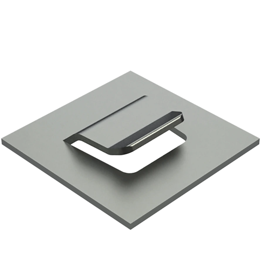 The image shows an illustration of sheet metal lancing on a white background. It highlights the cut and formed section.