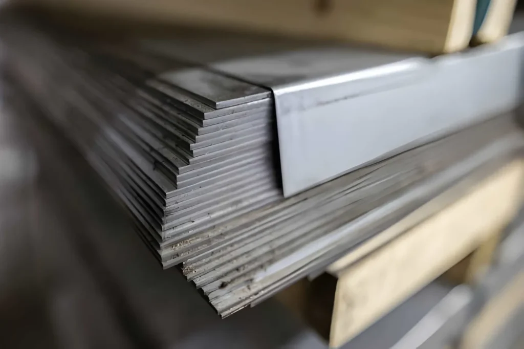 Stacked galvanized steel sheets used in industrial fabrication
