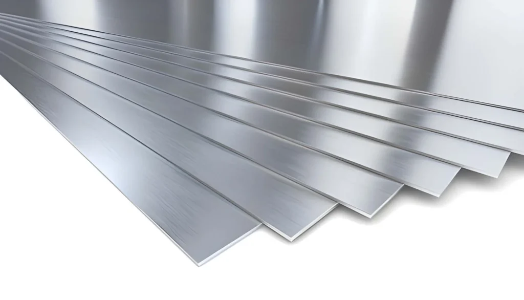 The image shows a flat sheet of stainless steel