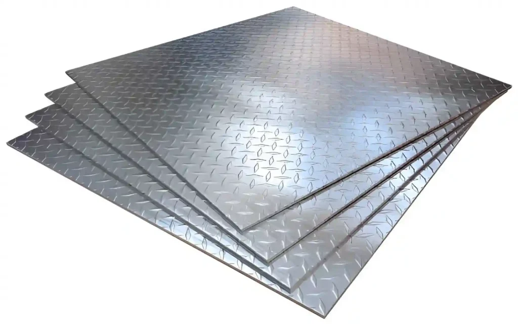 Stacked embossed steel sheets with patterned surface